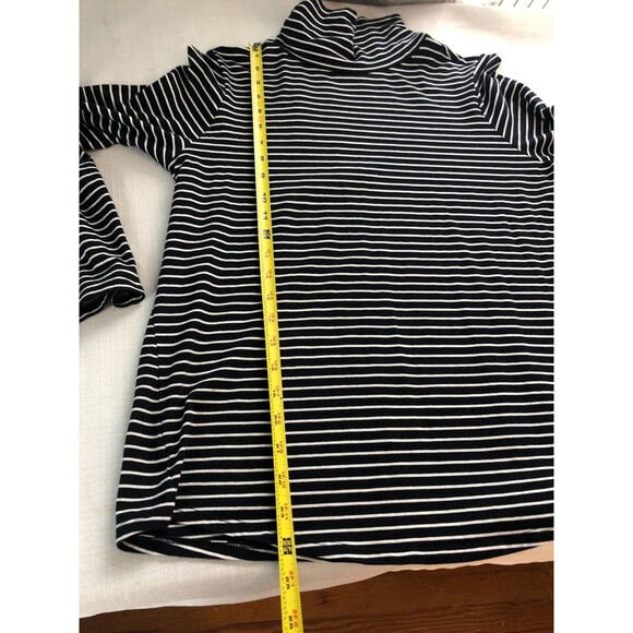 J. Jill Womens Luxe Supima Shirttail Turtleneck Top Size MP Striped Navy Blue - Picture 6 of 7